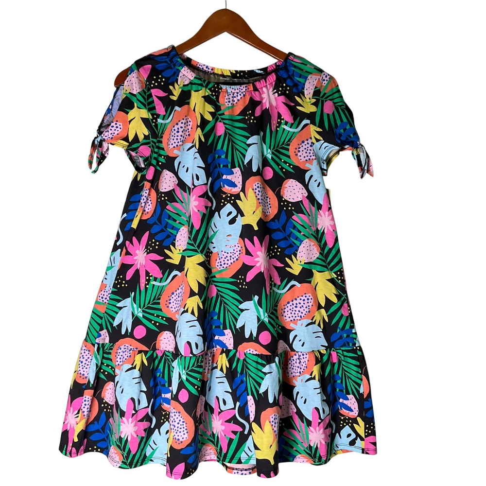 Thereabouts Girls Tropical Fruit Print Tiered Ruffle Dress L 14.5/16.5 Plus NWT